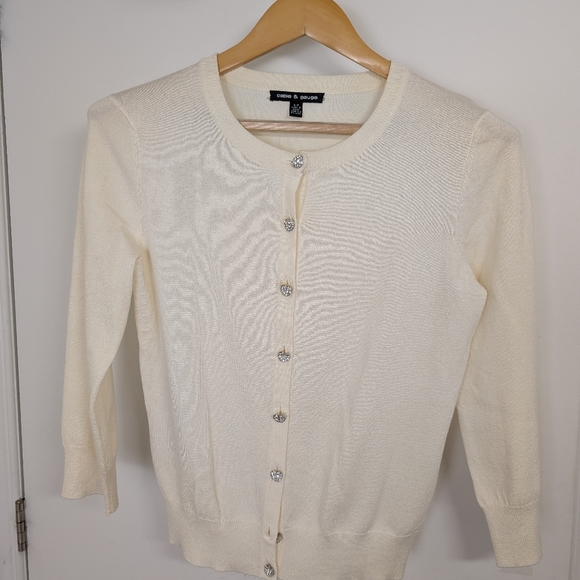 CABLE AND GAUGE IVORY CARDIGAN SIZE SMALL - Picture 2 of 5